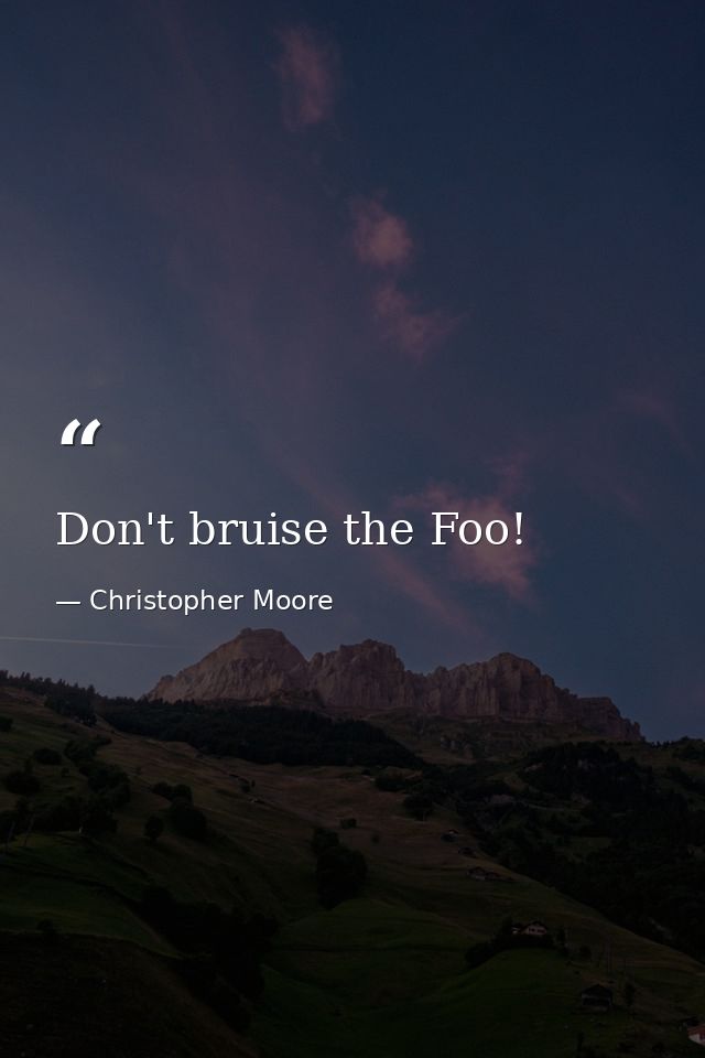 Don't bruise the Foo! — Christopher Moore