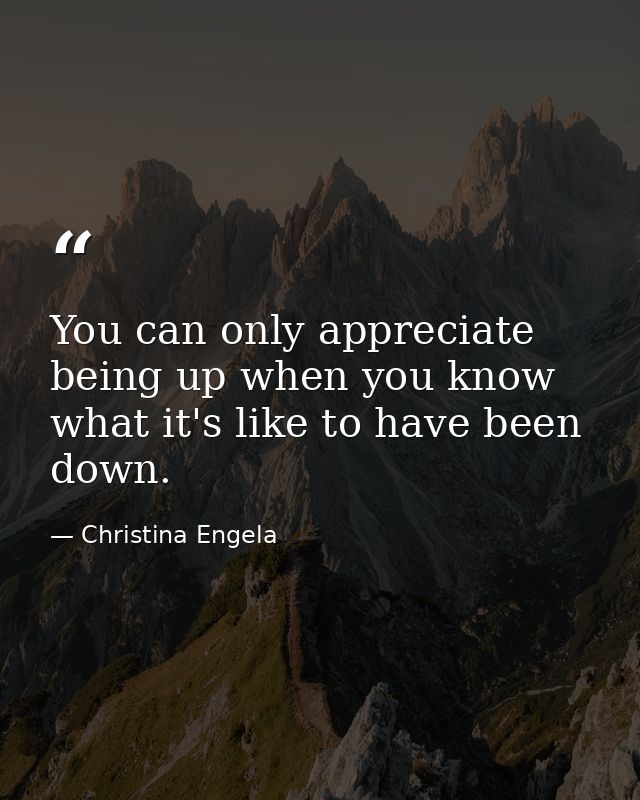 You can only appreciate being up when you know what it's like to have been down. — Christina Engela