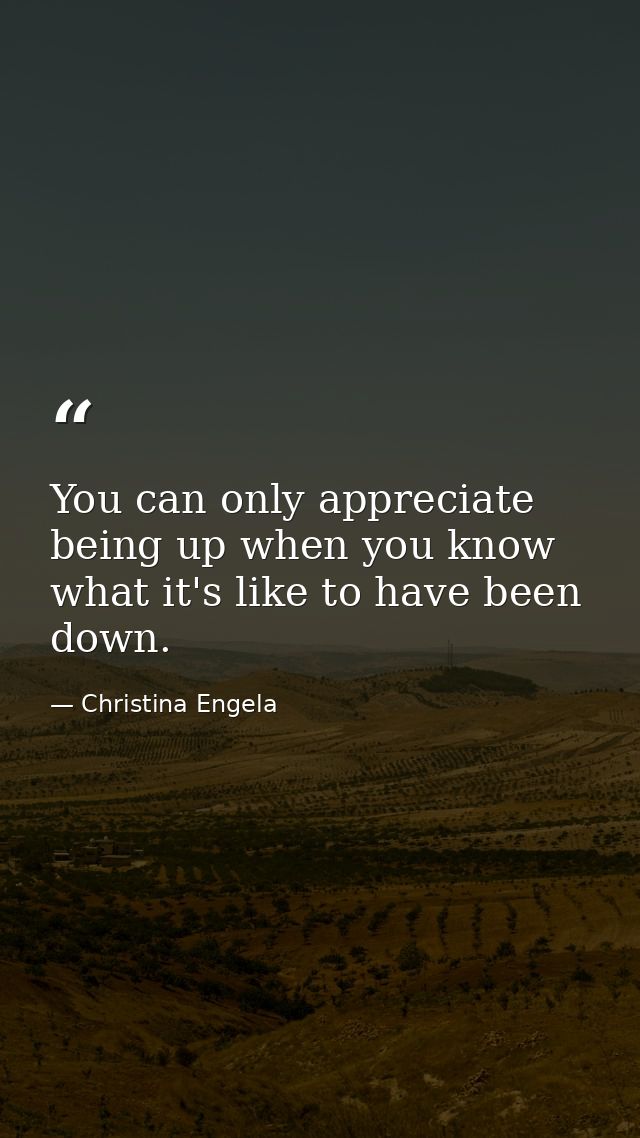 You can only appreciate being up when you know what it's like to have been down. — Christina Engela