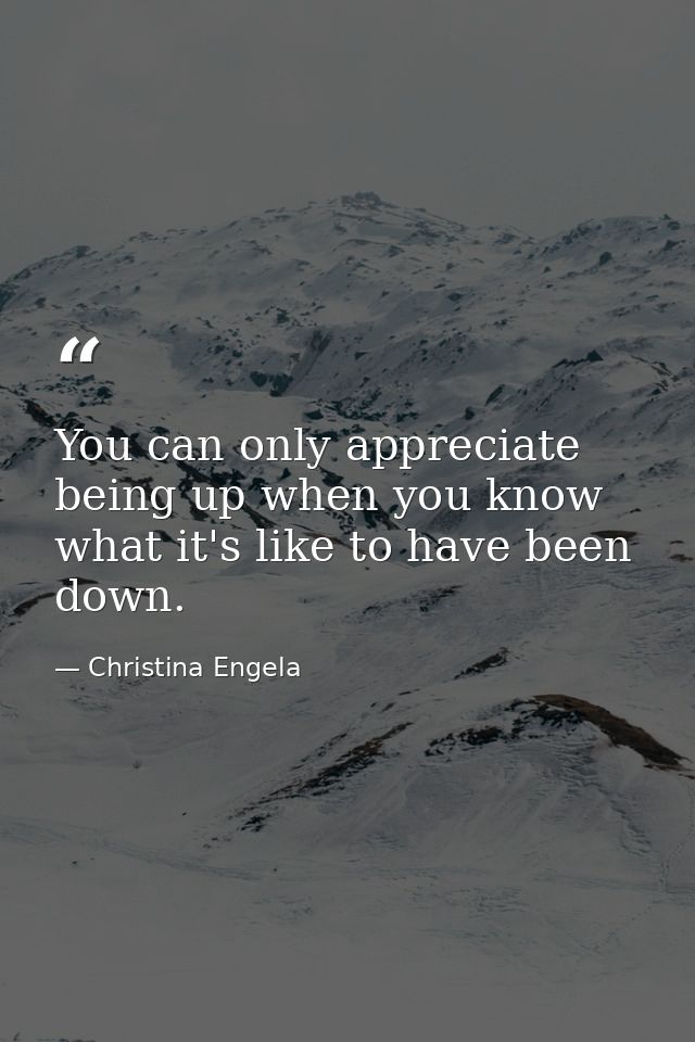 You can only appreciate being up when you know what it's like to have been down. — Christina Engela