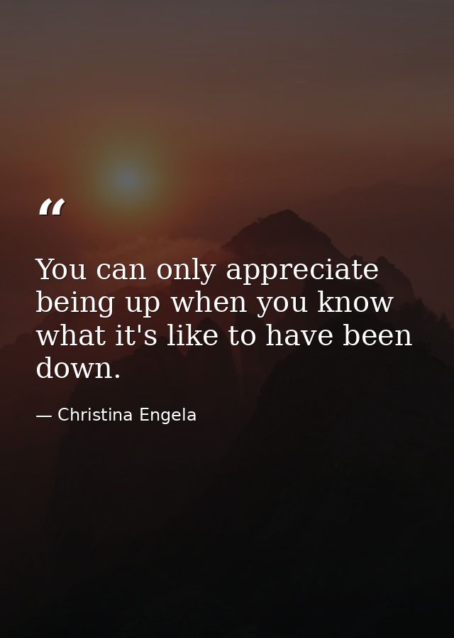 You can only appreciate being up when you know what it's like to have been down. — Christina Engela