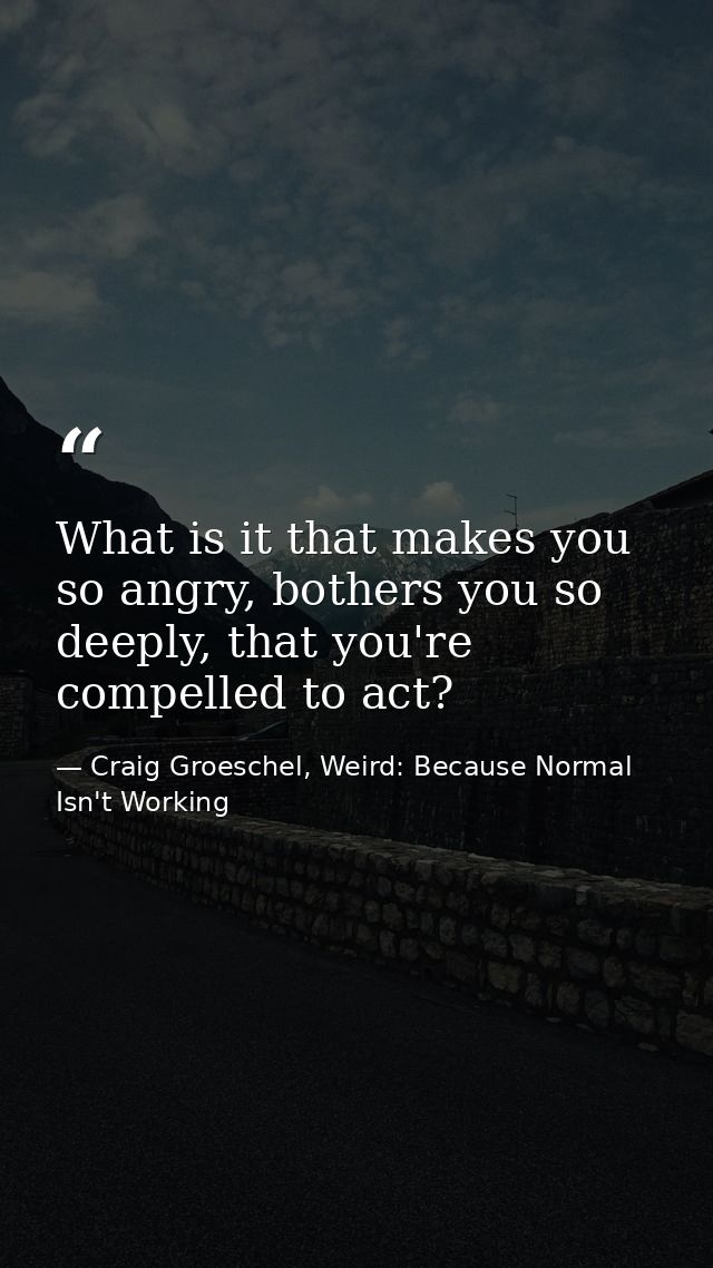 What is it that makes you so angry, bothers you so deeply, that you're compelled to act? — Craig Groeschel, Weird: Because Normal Isn't Working