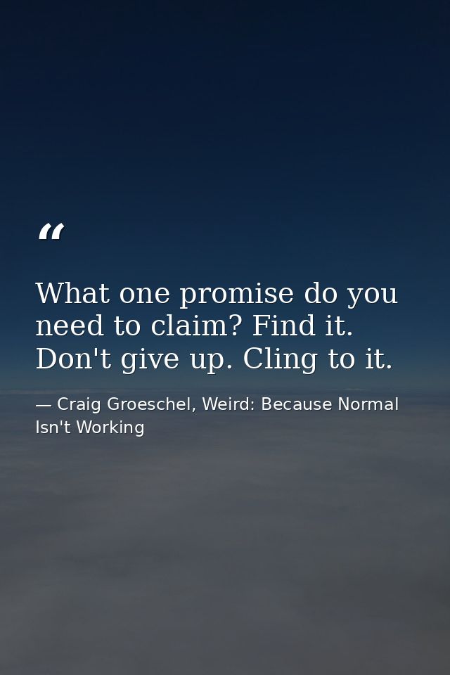 What one promise do you need to claim? Find it. Don't give up. Cling to it. — Craig Groeschel, Weird: Because Normal Isn't Working