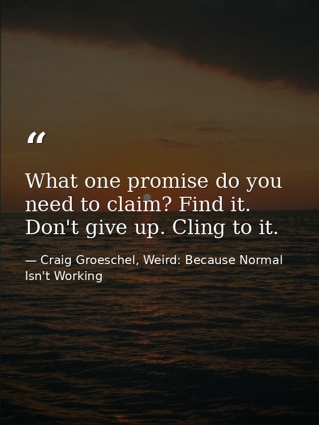 What one promise do you need to claim? Find it. Don't give up. Cling to it. — Craig Groeschel, Weird: Because Normal Isn't Working