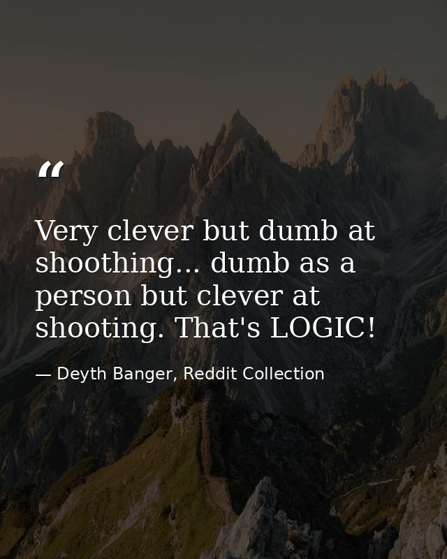 Very clever but dumb at shoothing... dumb as a person but clever at shooting. That's LOGIC! — Deyth Banger, Reddit Collection