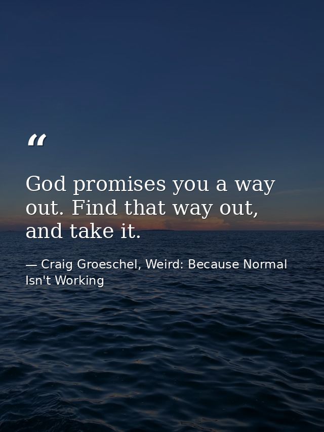 God promises you a way out. Find that way out, and take it. — Craig Groeschel, Weird: Because Normal Isn't Working