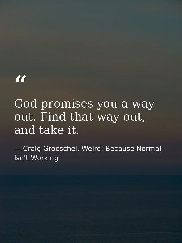 God promises you a way out. Find that way out, and take it. — Craig Groeschel, Weird: Because Normal Isn't Working