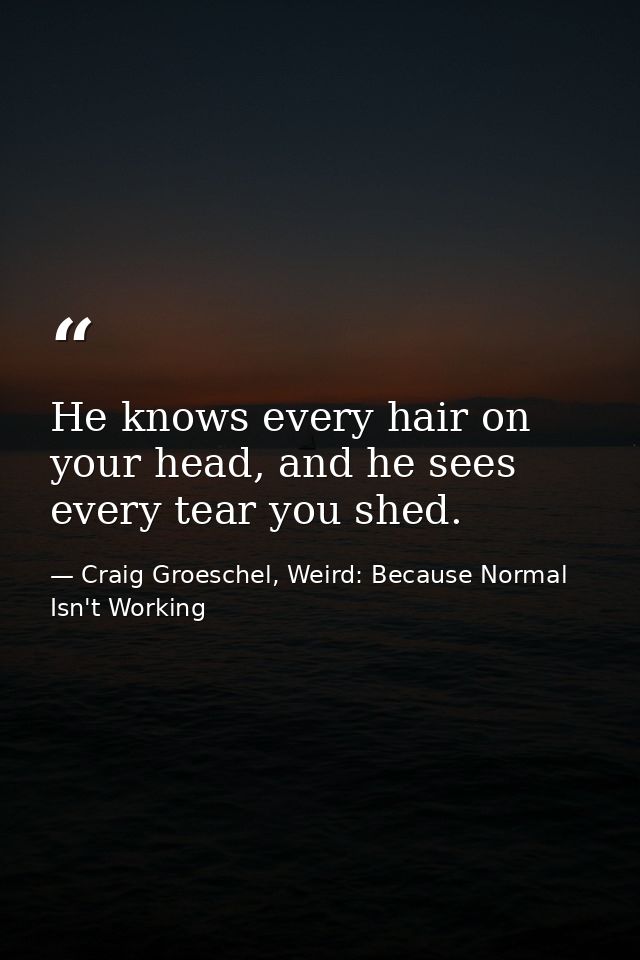 He knows every hair on your head, and he sees every tear you shed. — Craig Groeschel, Weird: Because Normal Isn't Working