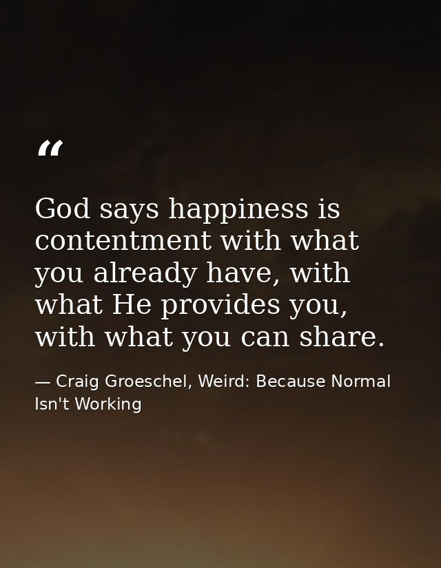 God says happiness is contentment with what you already have, with what He provides you, with what you can share. — Craig Groeschel, Weird: Because Normal Isn't Working