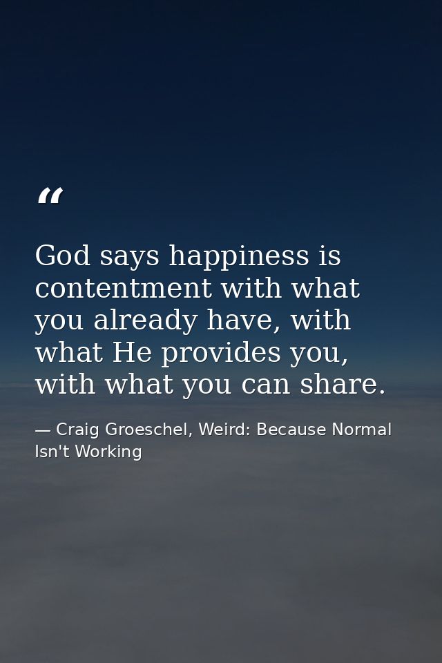 God says happiness is contentment with what you already have, with what He provides you, with what you can share. — Craig Groeschel, Weird: Because Normal Isn't Working