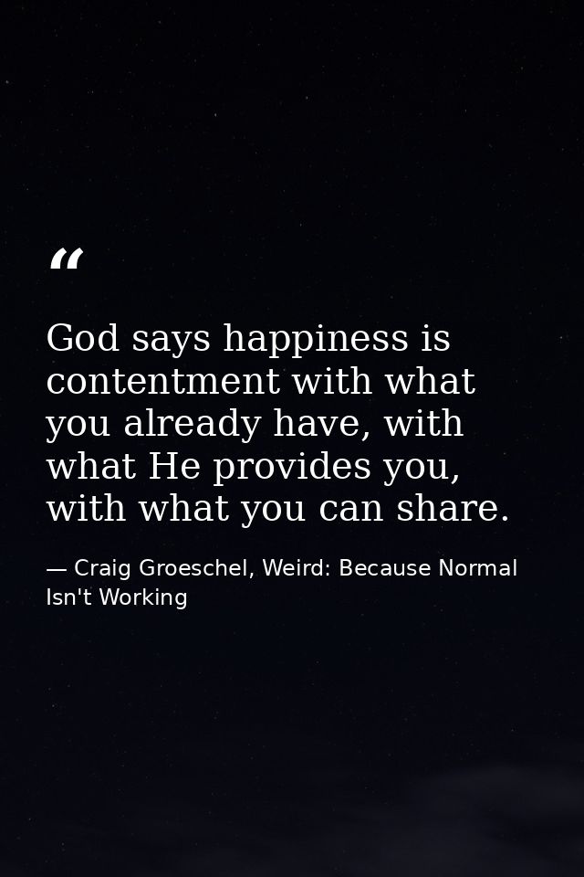 God says happiness is contentment with what you already have, with what He provides you, with what you can share. — Craig Groeschel, Weird: Because Normal Isn't Working