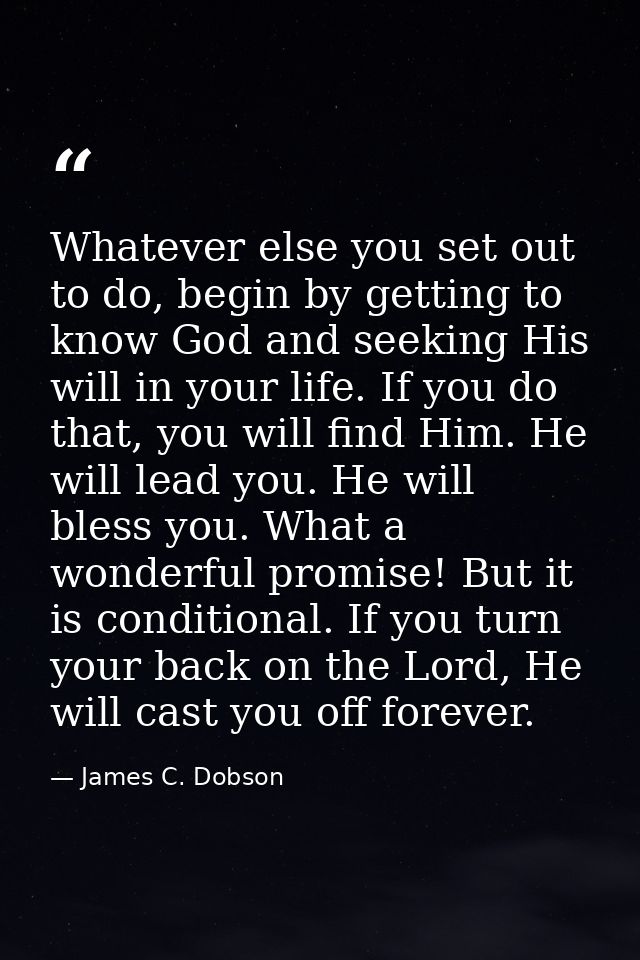 Whatever else you set out to do, begin by getting to know God and seeking His will in your life. If you do that, you wil — James C. Dobson