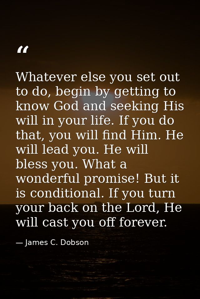 Whatever else you set out to do, begin by getting to know God and seeking His will in your life. If you do that, you wil — James C. Dobson