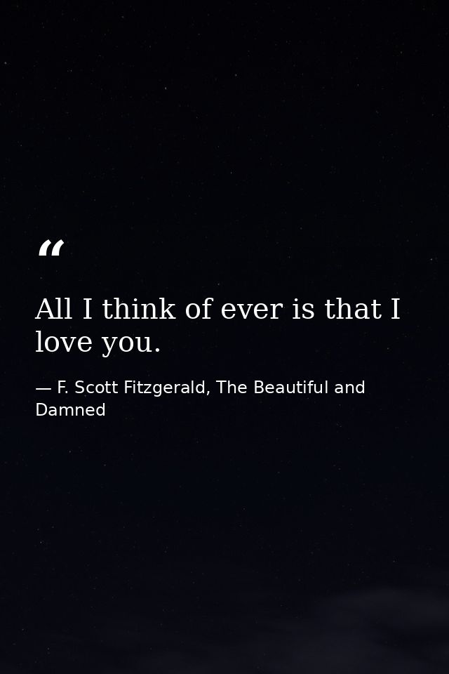 All I think of ever is that I love you. — F. Scott Fitzgerald, The Beautiful and Damned