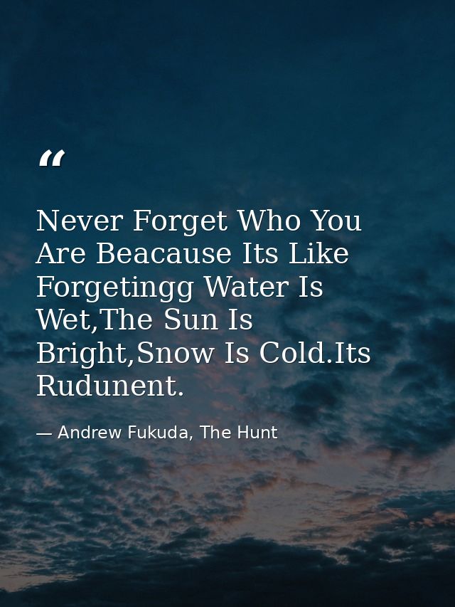 Never Forget Who You Are Beacause Its Like Forgetingg Water Is Wet,The Sun Is Bright,Snow Is Cold.Its Rudunent. — Andrew Fukuda, The Hunt