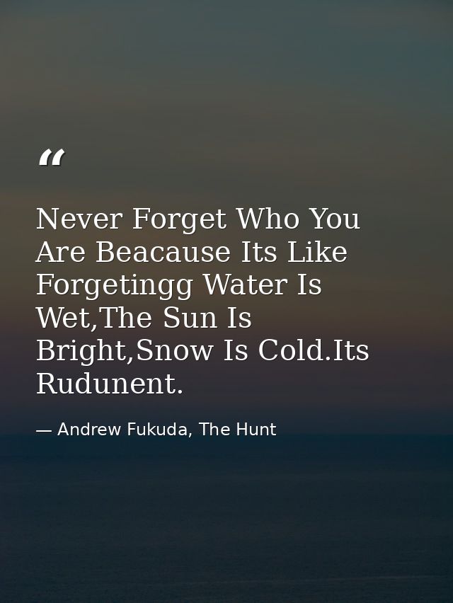 Never Forget Who You Are Beacause Its Like Forgetingg Water Is Wet,The Sun Is Bright,Snow Is Cold.Its Rudunent. — Andrew Fukuda, The Hunt