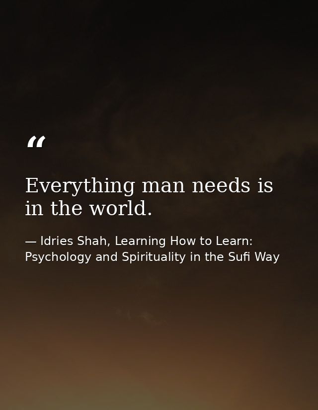 Everything man needs is in the world. — Idries Shah, Learning How to Learn: Psychology and Spirituality in the Sufi Way