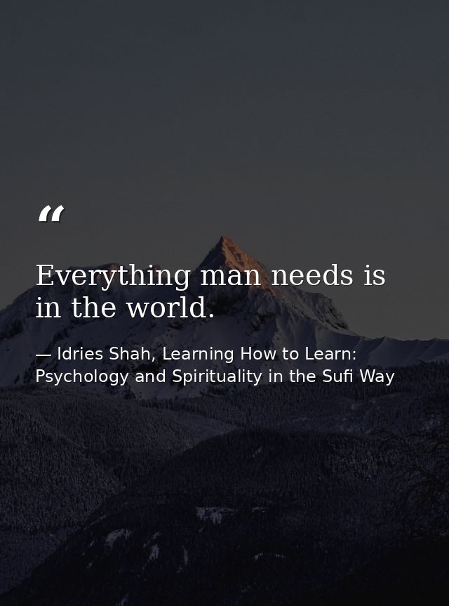Everything man needs is in the world. — Idries Shah, Learning How to Learn: Psychology and Spirituality in the Sufi Way