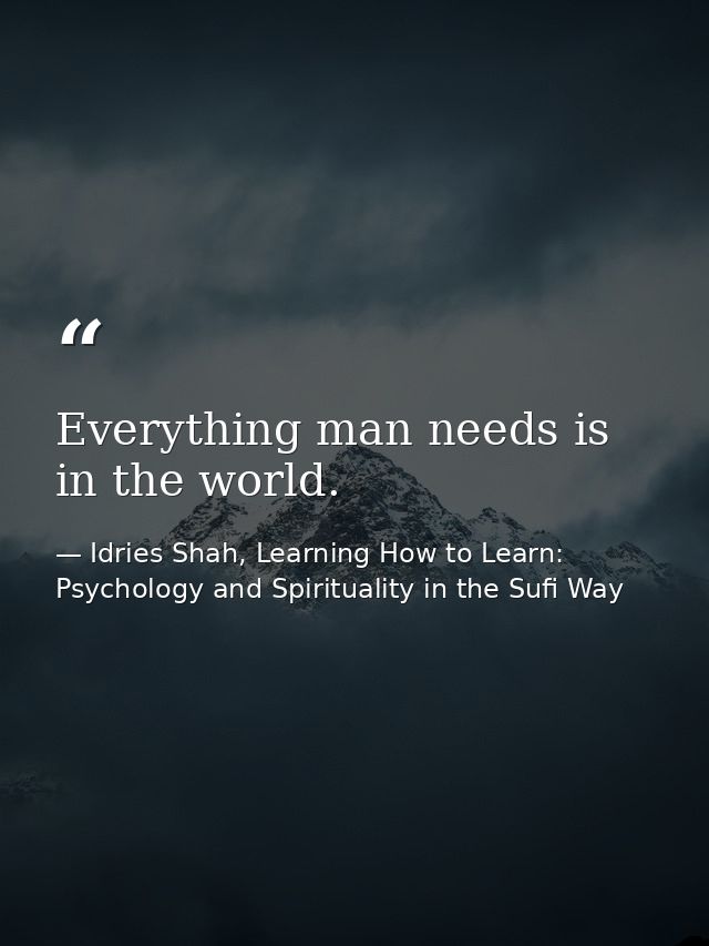 Everything man needs is in the world. — Idries Shah, Learning How to Learn: Psychology and Spirituality in the Sufi Way