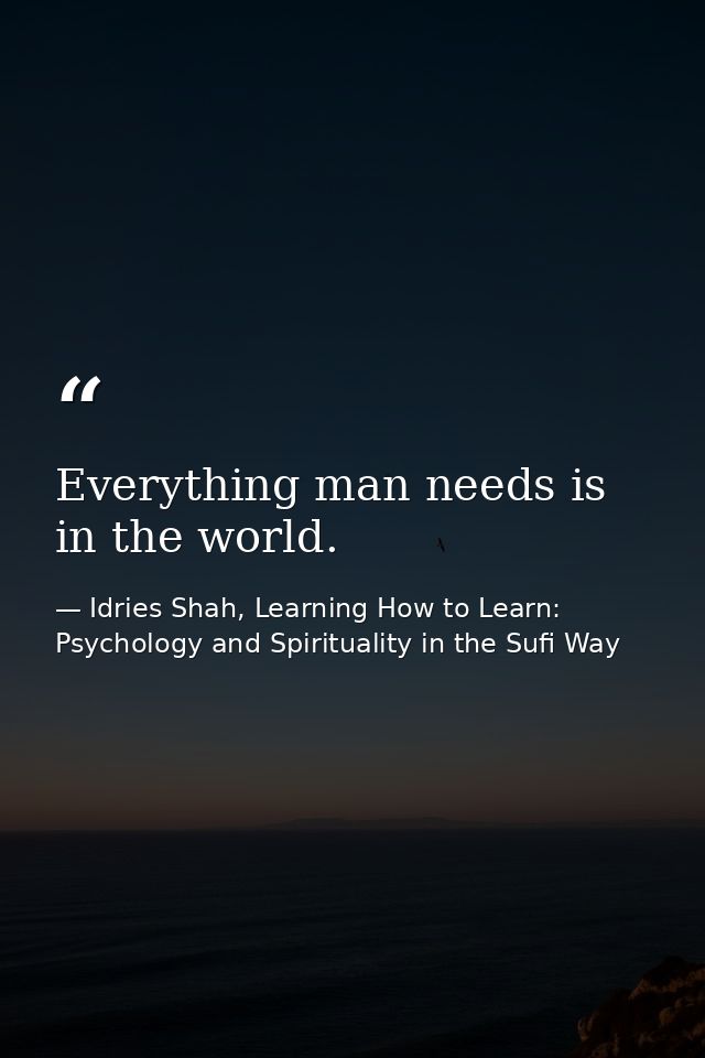 Everything man needs is in the world. — Idries Shah, Learning How to Learn: Psychology and Spirituality in the Sufi Way