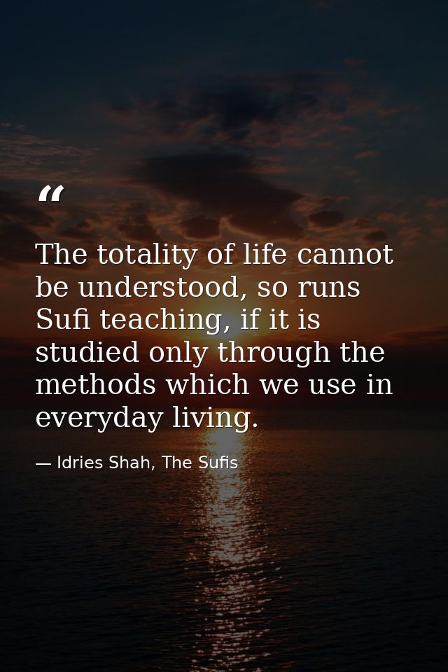 The totality of life cannot be understood, so runs Sufi teaching, if it is studied only through the methods which we use — Idries Shah, The Sufis