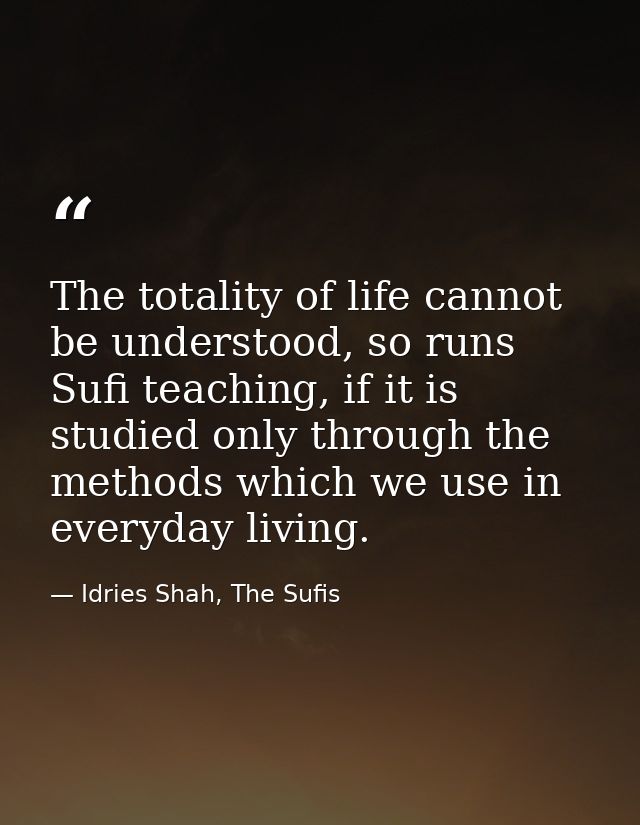 The totality of life cannot be understood, so runs Sufi teaching, if it is studied only through the methods which we use — Idries Shah, The Sufis