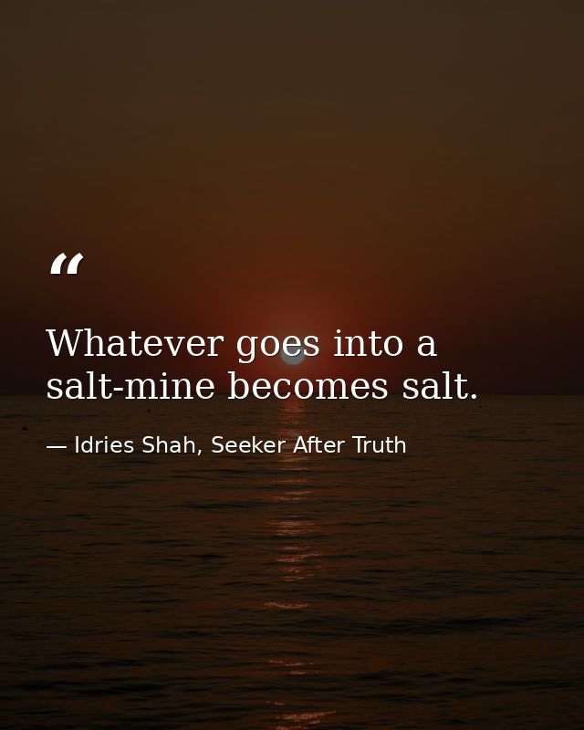 Whatever goes into a salt-mine becomes salt. — Idries Shah, Seeker After Truth