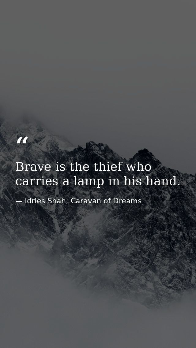 Brave is the thief who carries a lamp in his hand. — Idries Shah, Caravan of Dreams