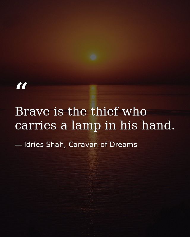 Brave is the thief who carries a lamp in his hand. — Idries Shah, Caravan of Dreams
