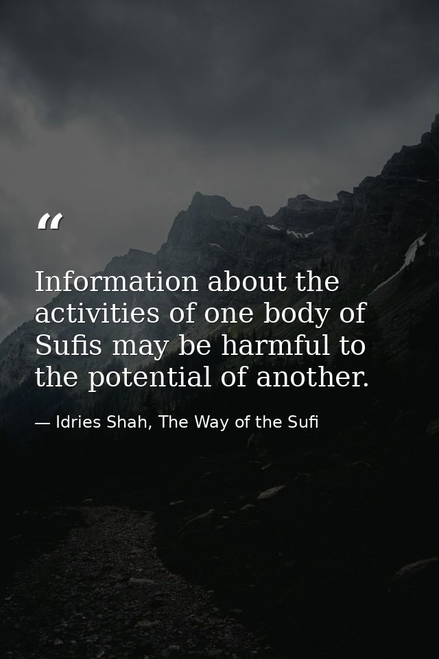 Information about the activities of one body of Sufis may be harmful to the potential of another. — Idries Shah, The Way of the Sufi