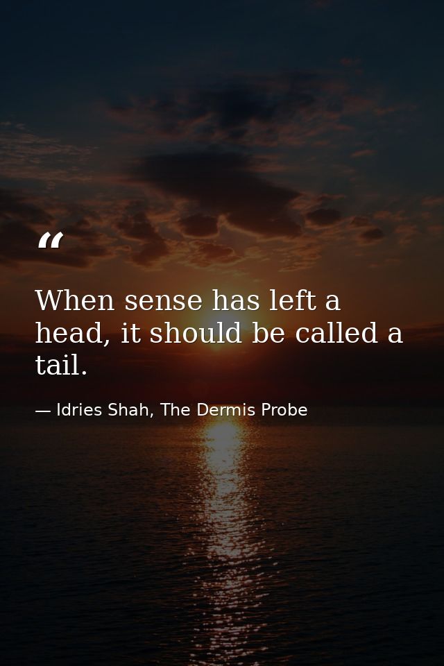 When sense has left a head, it should be called a tail. — Idries Shah, The Dermis Probe
