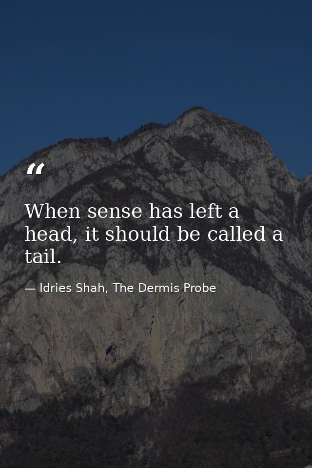 When sense has left a head, it should be called a tail. — Idries Shah, The Dermis Probe
