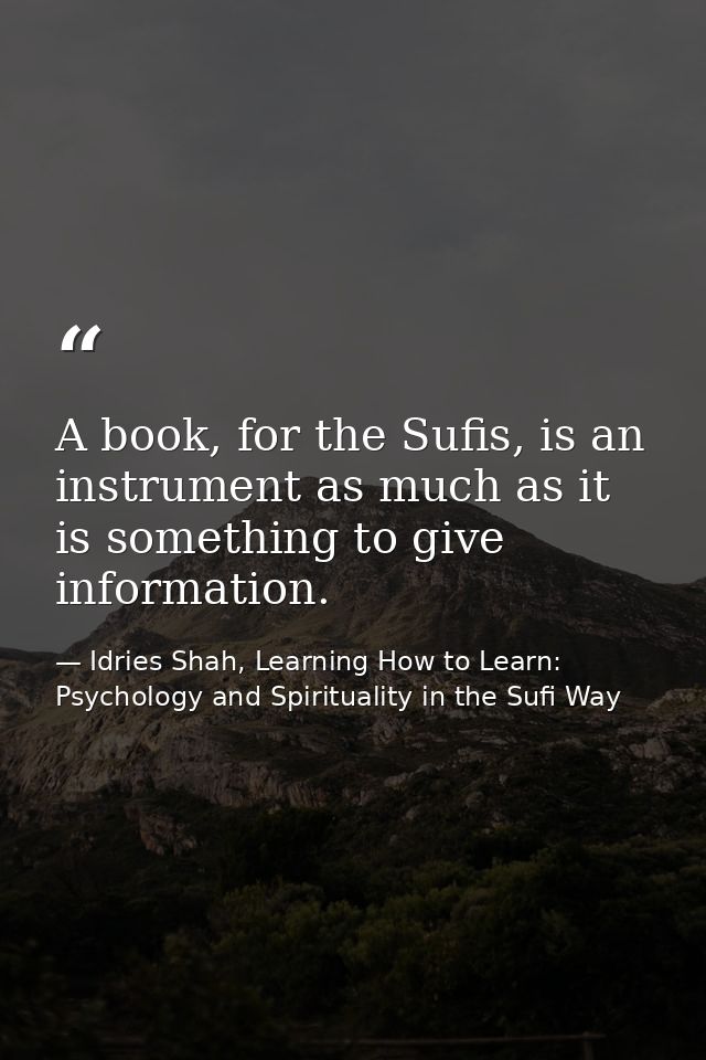 A book, for the Sufis, is an instrument as much as it is something to give information. — Idries Shah, Learning How to Learn: Psychology and Spirituality in the Sufi Way