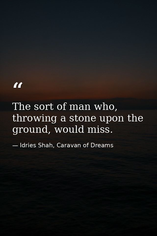 The sort of man who, throwing a stone upon the ground, would miss. — Idries Shah, Caravan of Dreams