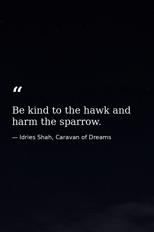 Be kind to the hawk and harm the sparrow. — Idries Shah, Caravan of Dreams
