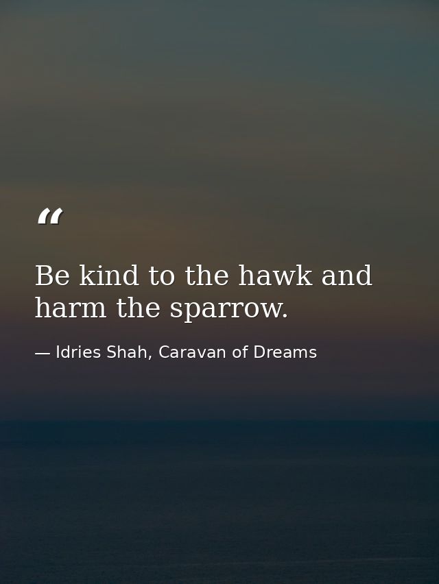 Be kind to the hawk and harm the sparrow. — Idries Shah, Caravan of Dreams
