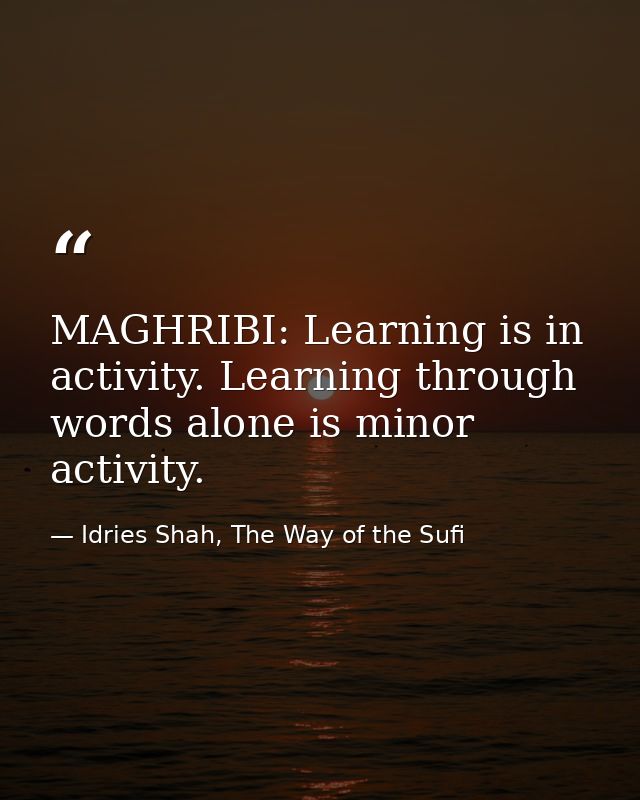 MAGHRIBI: Learning is in activity. Learning through words alone is minor activity. — Idries Shah, The Way of the Sufi