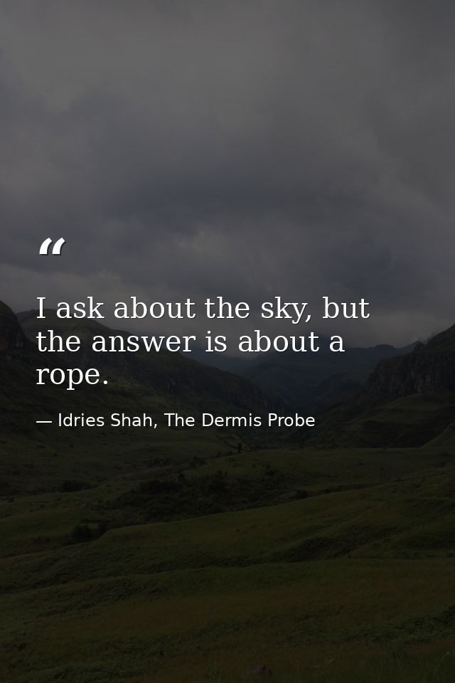 I ask about the sky, but the answer is about a rope. — Idries Shah, The Dermis Probe