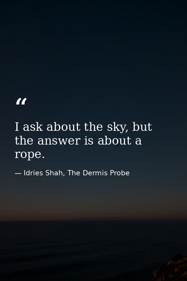 I ask about the sky, but the answer is about a rope. — Idries Shah, The Dermis Probe