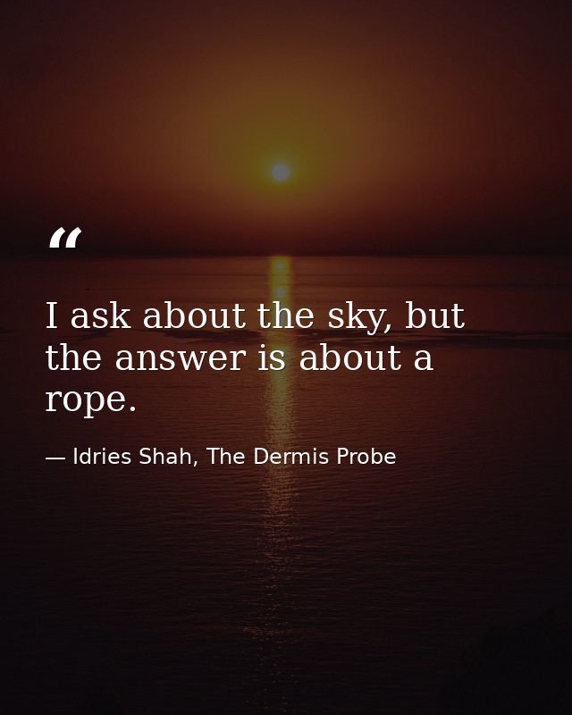 I ask about the sky, but the answer is about a rope. — Idries Shah, The Dermis Probe