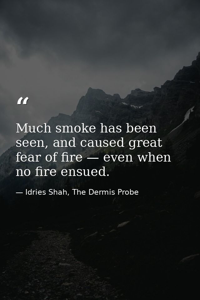 Much smoke has been seen, and caused great fear of fire — even when no fire ensued. — Idries Shah, The Dermis Probe