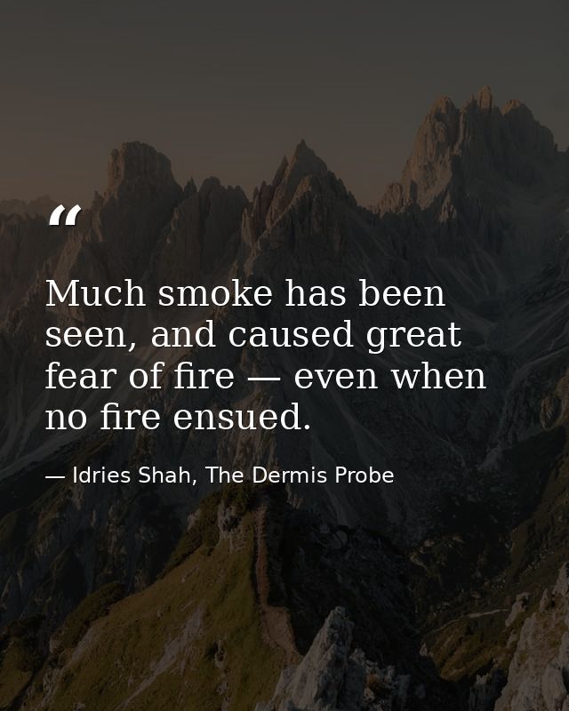Much smoke has been seen, and caused great fear of fire — even when no fire ensued. — Idries Shah, The Dermis Probe