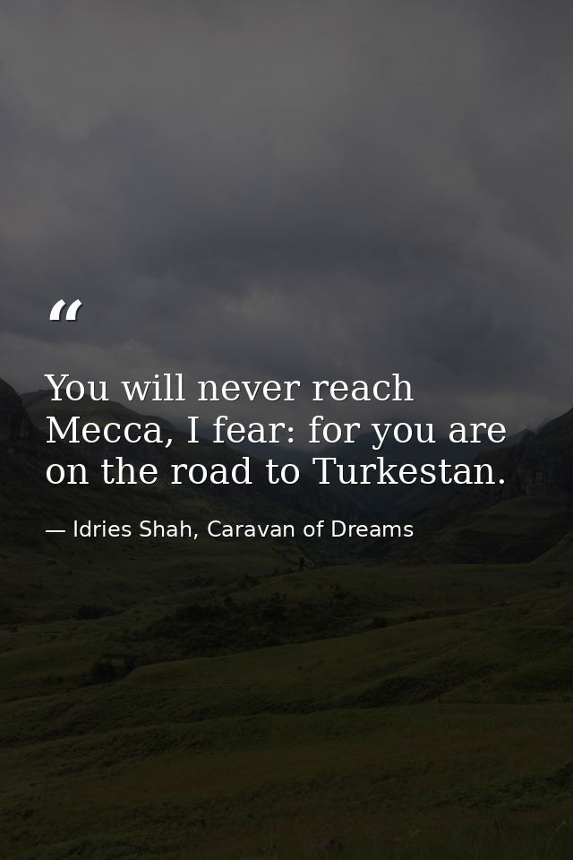 You will never reach Mecca, I fear: for you are on the road to Turkestan. — Idries Shah, Caravan of Dreams