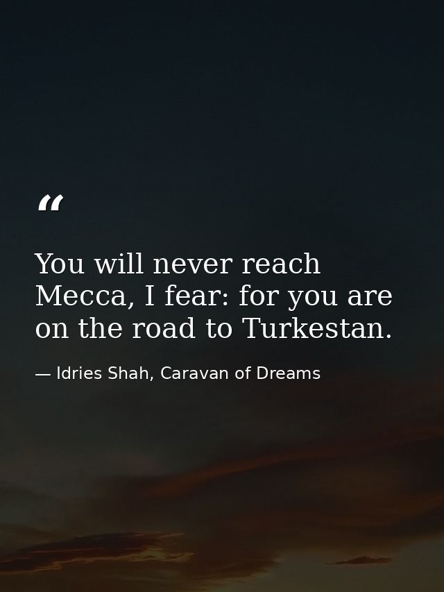 You will never reach Mecca, I fear: for you are on the road to Turkestan. — Idries Shah, Caravan of Dreams
