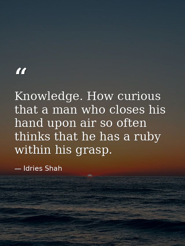 Knowledge. How curious that a man who closes his hand upon air so often thinks that he has a ruby within his grasp. — Idries Shah