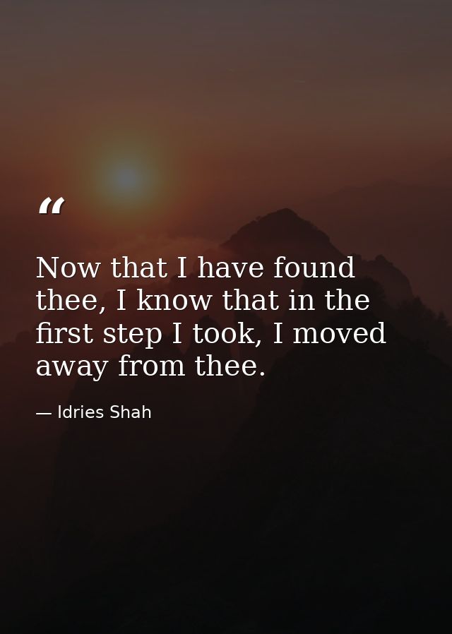 Now that I have found thee, I know that in the first step I took, I moved away from thee. — Idries Shah