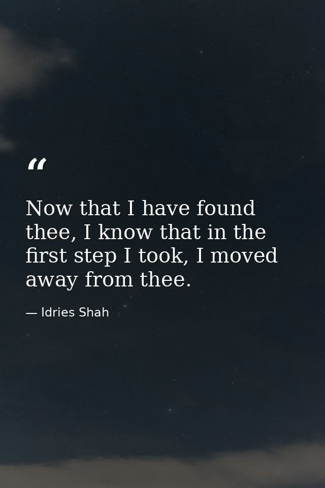 Now that I have found thee, I know that in the first step I took, I moved away from thee. — Idries Shah