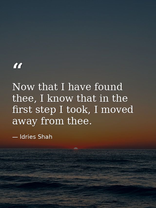 Now that I have found thee, I know that in the first step I took, I moved away from thee. — Idries Shah