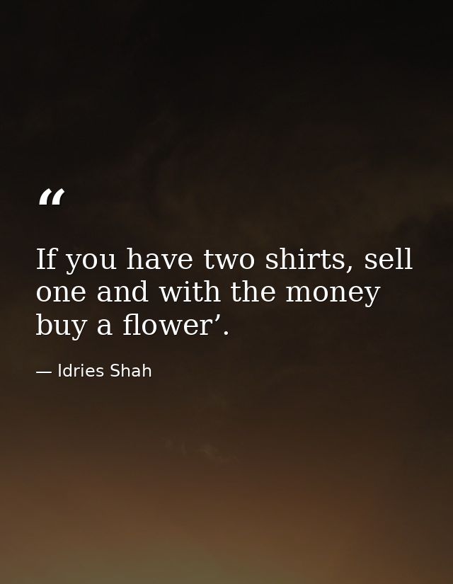 If you have two shirts, sell one and with the money buy a flower’. — Idries Shah