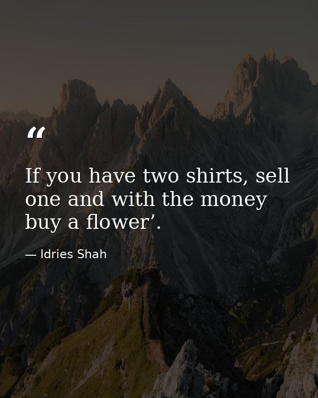 If you have two shirts, sell one and with the money buy a flower’. — Idries Shah